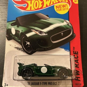 Hot Wheels 2015 Jaguar F-type Project 7-grün mit schwarzen Rädern-lange Karte-schwer zu finden Sammler Miniatur Modell 1/64