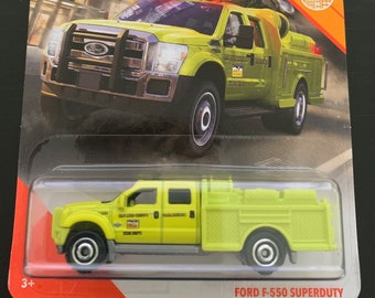 Matchbox Ford F-550 Superduty-Fire Department-Neon Green-Long Card -Hard to Find Collector Miniature Model 1/64