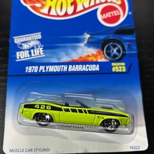 Hot Wheels 1970 Plymouth Barracuda-Green With Black Interior-1997 Long Card-Hard to Find Collector Miniature Model 1/64
