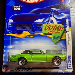 Hot Wheels 1968 Mercury Cougar-Vert avec toit noir-2002 Premières éditions Carte longue – Difficile à trouver Modèle miniature de collection 1/64