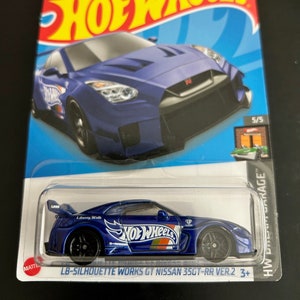 Hot Wheels Liberty Walk-Silhouette Works GT Nissan 35GT-RR -Azul com rodas pretas-cartão longo-difícil de encontrar modelo em miniatura de colecionador 1/64