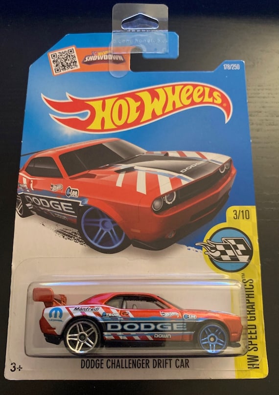 Hot Wheels Dodge Challenger Drift Car-red/orange-long Card -hard