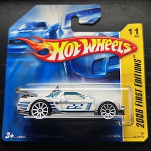 Hot Wheels Acura NSX- Weiß Mit Blauen Fenstern-2008 Erstausgaben- Kurze Karte- Schwer zu finden Sammler-Miniatur-Modell 1/64