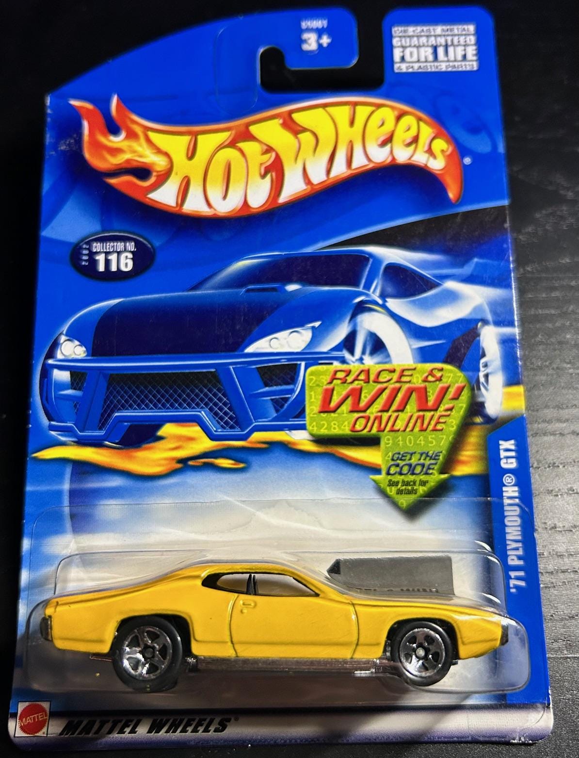 Hot Wheels 1971 Plymouth Gtx-yellow With Black Hood-2002-long Card