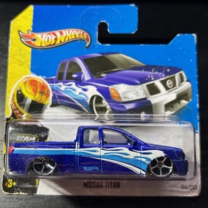 Hot Wheels Nissan Titan-Blue With Chrome Interior- Short Card-Hard to Find Collector Miniature Model 1/64