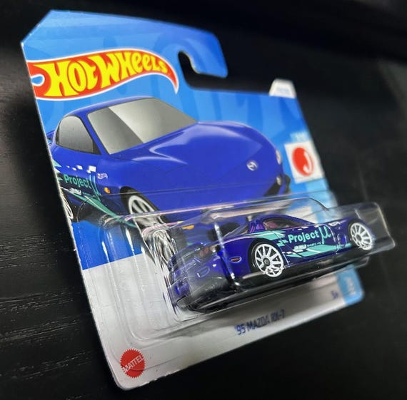 Hot Wheels 1995 Mazda Rx-7-blue With White Wheels- Short Card