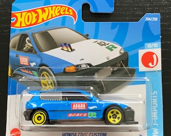 Hot Wheels Honda Civic Custom-blue With White Hood-short Card