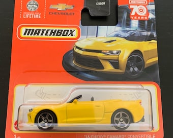 Matchbox 2016 Chevrolet Camaro Convertible-Yellow With Black Interior-Short Card -Hard to Find Collector Miniature Model 1/64