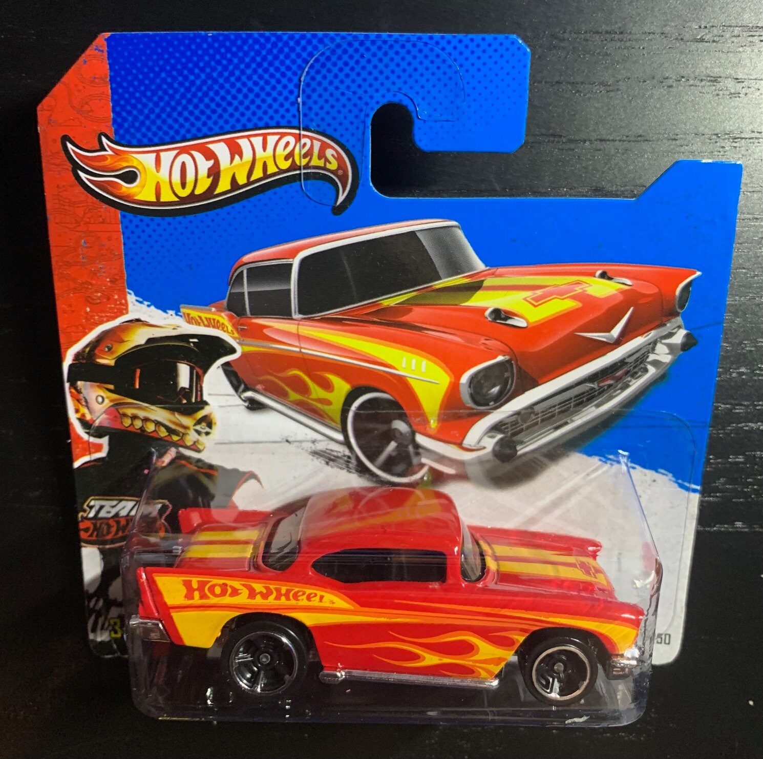 Hot Wheels 1957 Chevy-red With Yellow Flames-2013 Short Card -hard