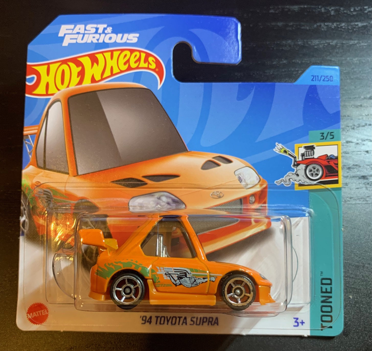 Hot Wheels 1994 Toyota Supra-orange-tooned-short Card -hard to