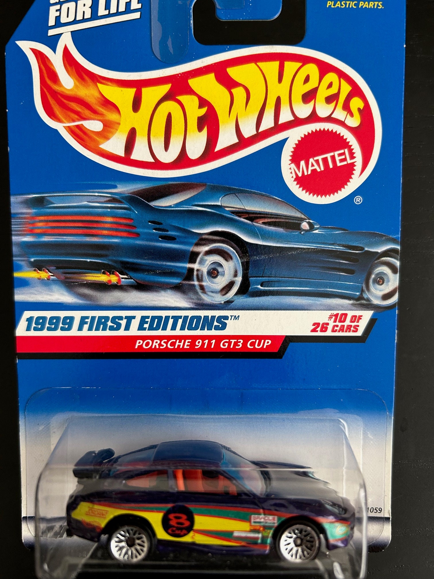 当時物　7色LED 廃盤　レア　OH-957　大日向 Hot Wheels Porsche 911 GT3 Cup-purple With Blue Lights- 1999 First