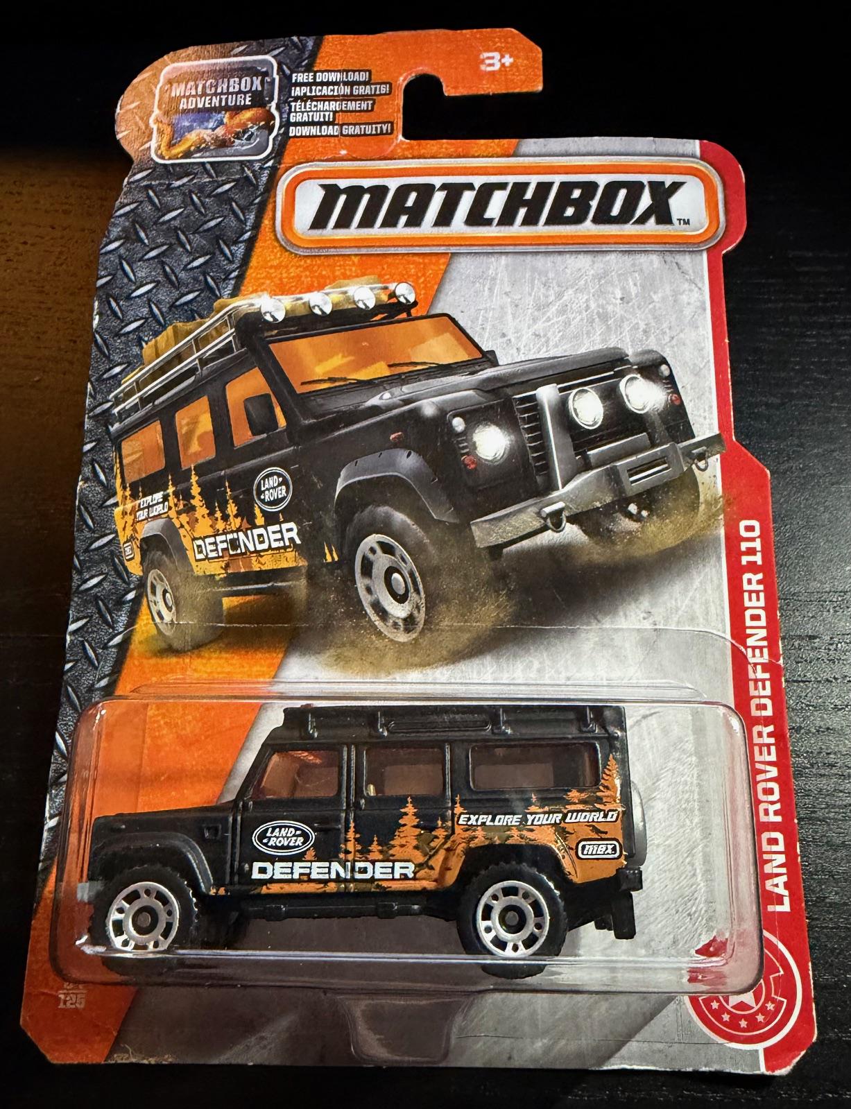 Matchbox Land Rover Defender 110-matte Black With Orange Windows