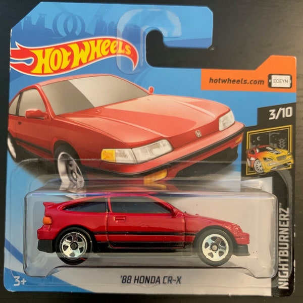 Hot Wheels 1988 Honda CR-X-Red With Black Trim-Nightburnerz-Short Card-Hard to Find Collector Miniature Model 1/64