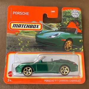 Streichholzschachtel Porsche 911 Carrera Cabriolet-Grün mit Goldrädern-MBX City Short Card-Hard to Sammler Miniaturmodell 1/64 zu finden