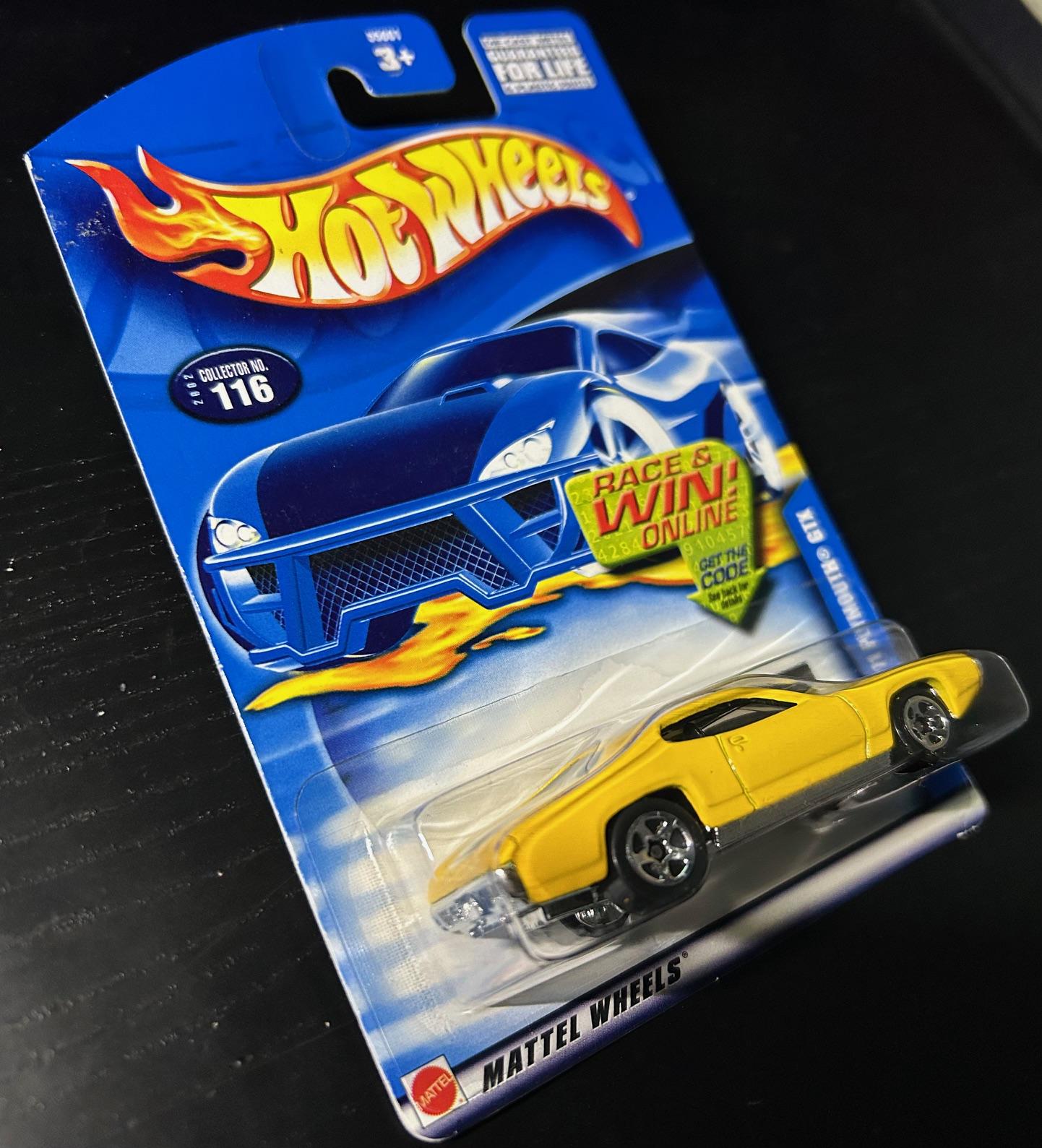 Hot Wheels 1971 Plymouth Gtx-yellow With Black Hood-2002-long Card