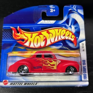 Hot Wheels 1940 Ford Coupé- Rot mit Flammen-2002 Kurze Karte- Schwer zu Finden Sammler Miniatur Modell 1/64