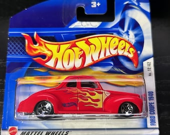 Hot Wheels 1940 Ford Coupe- Red With Flames-2002 Short Card -hard