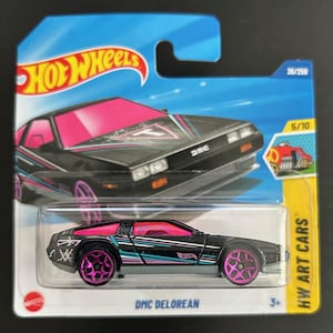 Hot Wheels DMC Delorean-Schwarz Mit Pinken Fenstern-Kurze Karte-Schwer zu Finden Sammler Miniatur Modell 1/64