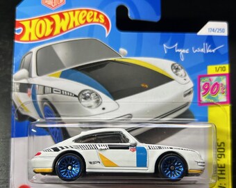 Hot Wheels 1996 Porsche Carrera-White With Blue Wheels- Short Card-Hard to Find Collector Miniature Model 1/64