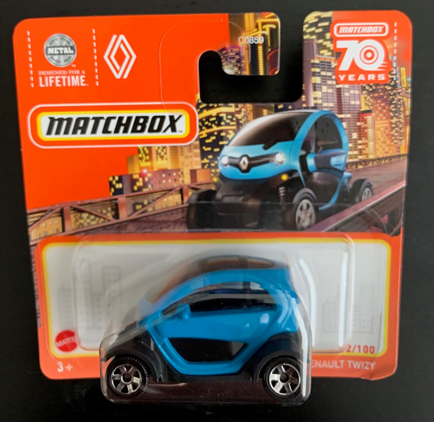 Matchbox Renault Twizy Blue 2023 - 1:64 Modellauto, Kurze Karte