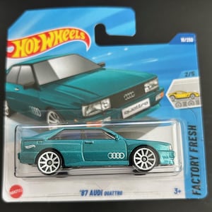 Hot Wheels 1987 Audi Quattro - Türkis / Blau mit schwarzer Innenausstattung - Seltenes Sammler-Miniaturmodell 1/64