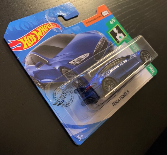 Hot Wheels Tesla Model S blue short Card hw Green Speed hard to