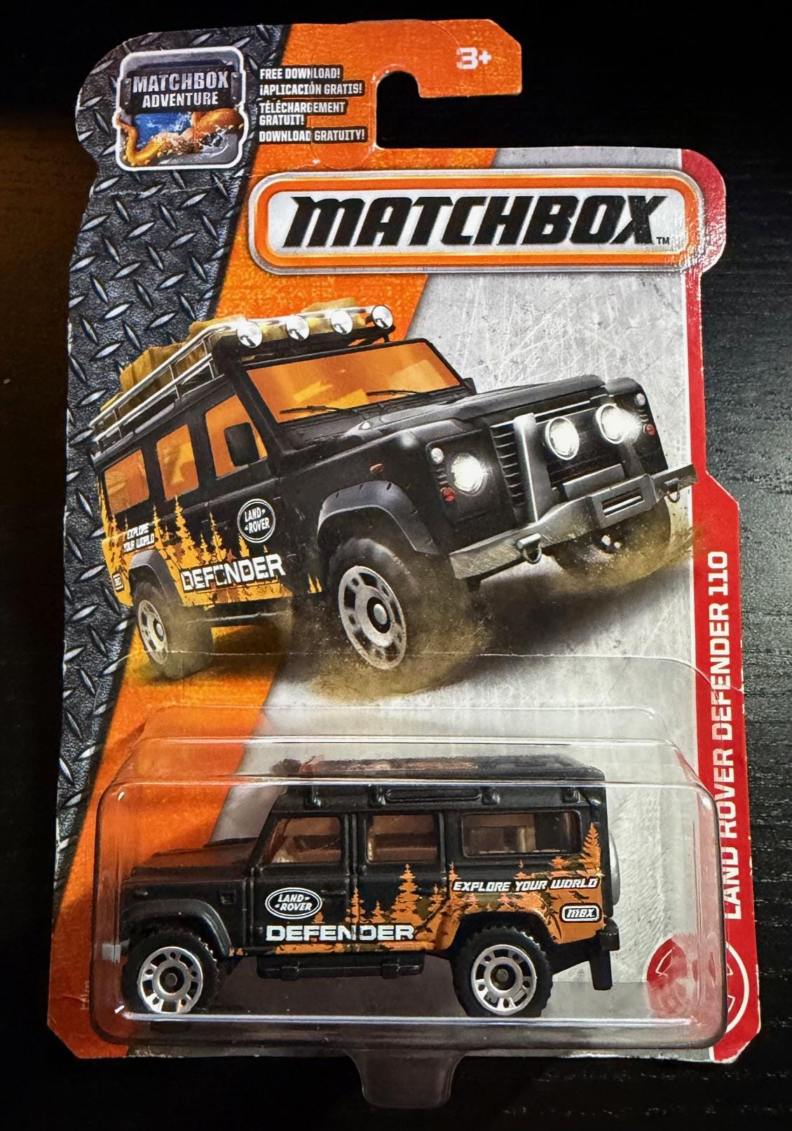 Matchbox Land Rover Defender 110-matte Black With Orange Windows