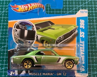 Hot Wheels 1967 Chevrolet Chevelle SS 396-Green With Black Interior-2012 Muscle Mania Short Card-Hard to Find Collector Miniature Model 1/64