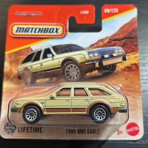 Matchbox 1980 AMC Eagle-Creme With Brown Stripes-Short Card-Hard to Find Collector Miniature Model 1/64