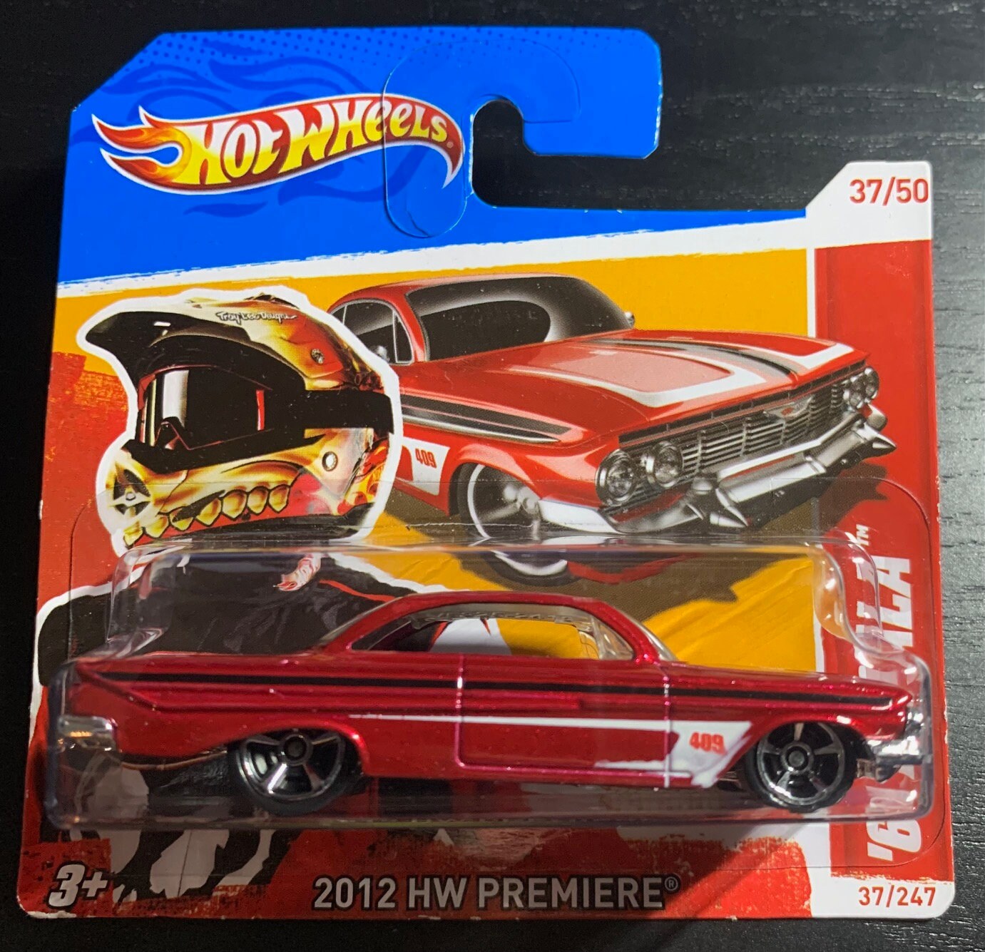 Hot Wheels 1961 Chevrolet Impala-red With Black Stripes-2012 Short