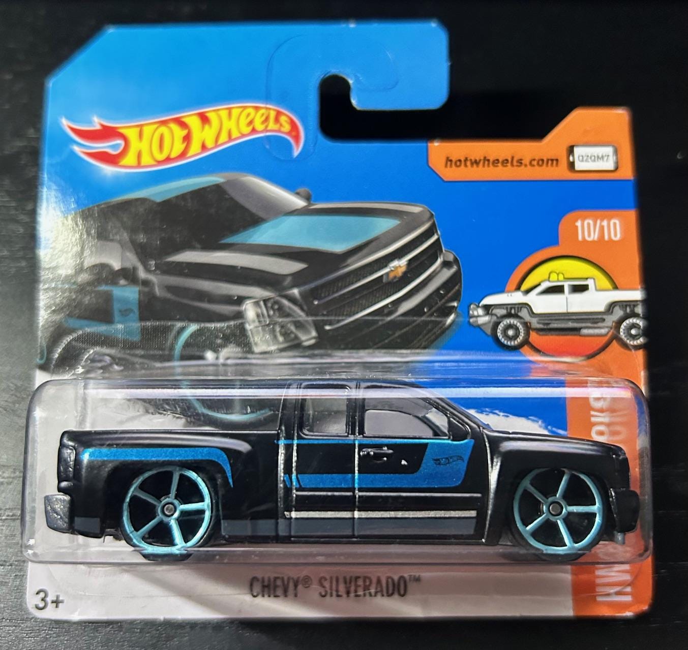 Hot Wheels Chevy Silverado Pickup-black With Blue Stripe-short