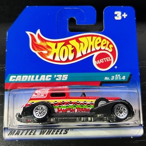 Hot Wheels 1935 Cadillac Serie 355-Rot und Schwarz-1998 European Short Card-Schwer zu Finden Sammler Miniatur Modell 1/64