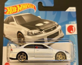 Hot Wheels Honda Civic Si- White With Black Hood- Short Card