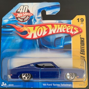 Hot Wheels 1969 Ford Tornio Talladega-Blue With Black Interior-2008 Short Card-Hard to Find Collector Miniature Model 1/64