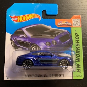 Hot Wheels Bentley Continental Supersports-Blue With Black Hood-2014 HW Workshop-Short Card -Hard to Find Collector Miniature Model 1/64