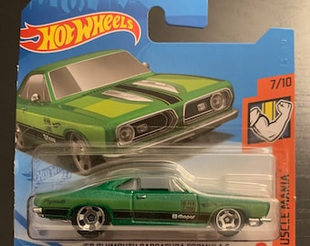 Hot Wheels 1968 Plymouth Barracuda Formula S-Green With Black Stripes- Short Card -Hard to Find Collector Miniature Model 1/64