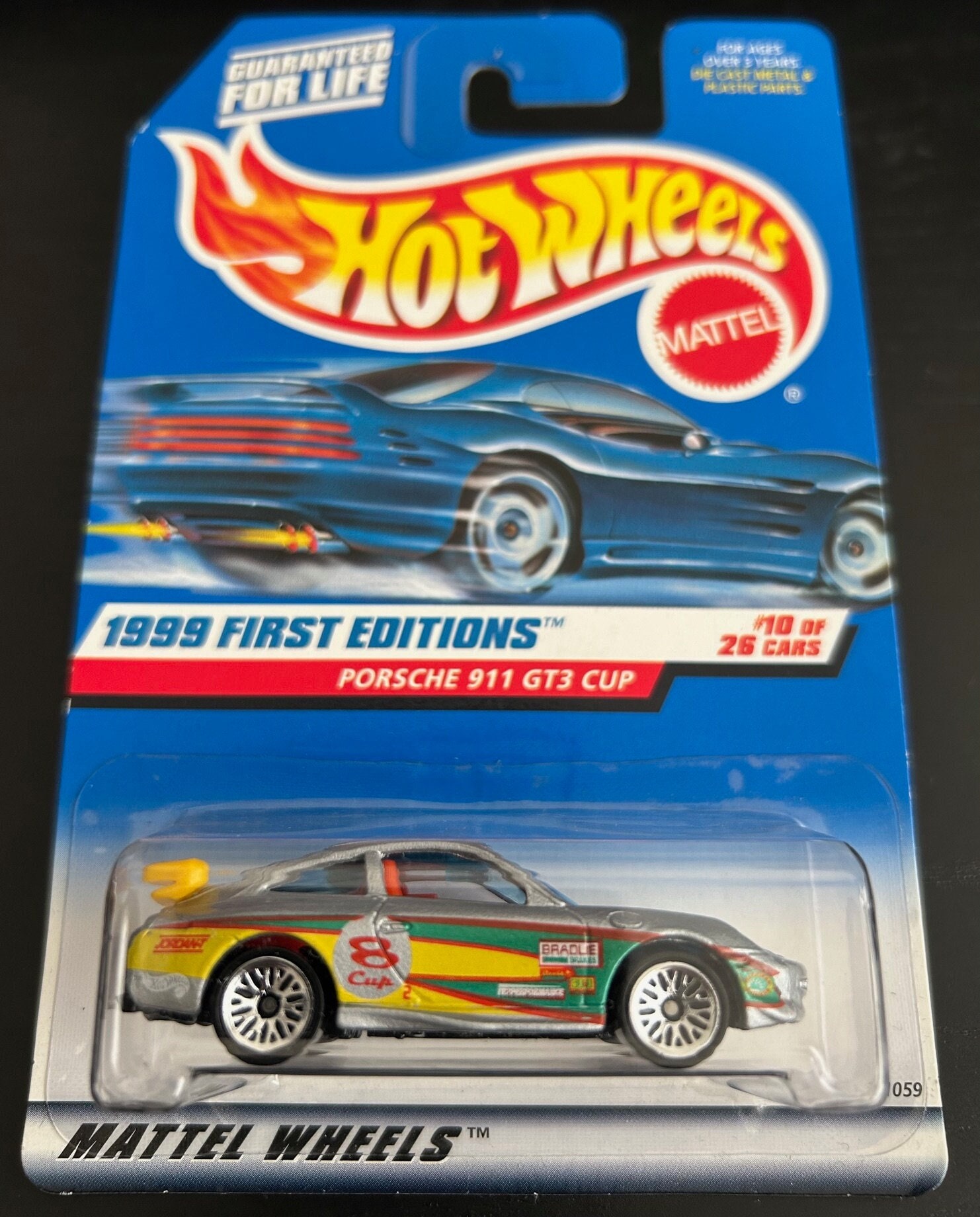 Hot Wheels Porsche 911 GT3 Cup-silver With Blue Lights- 1999 First