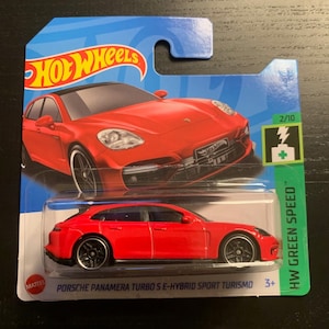 Hot Wheels Porsche Panamera Turbo SE-Hybrid Sport Turismo-rood met zwart interieur-korte kaart-moeilijk te vinden verzamelaar miniatuurmodel 1/64