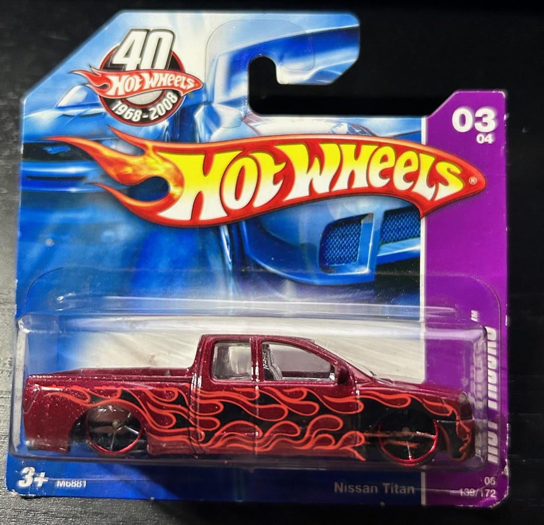 Hot Wheels Nissan Titan-maroon/red With Flames- Short Card-hard to