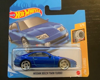 Hot Wheels Nissan 300ZX Twin Turbo Blue HW Turbo-Short Card - Difícil de encontrar modelo miniatura de colecionador 1/64