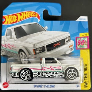 Hot Wheels 1991 GMC Syclone-Weiß-Short Card-HW Die 90's-Schwer zu finden Sammler Miniatur Modell 1/64