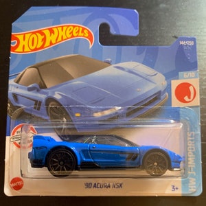 ホットウィール 1990 アキュラ NSX - ブルー、ブラックルーフ - HW ジャパンインポート ショートカード - 入手困難なコレクター向けミニチュアモデル 1/64