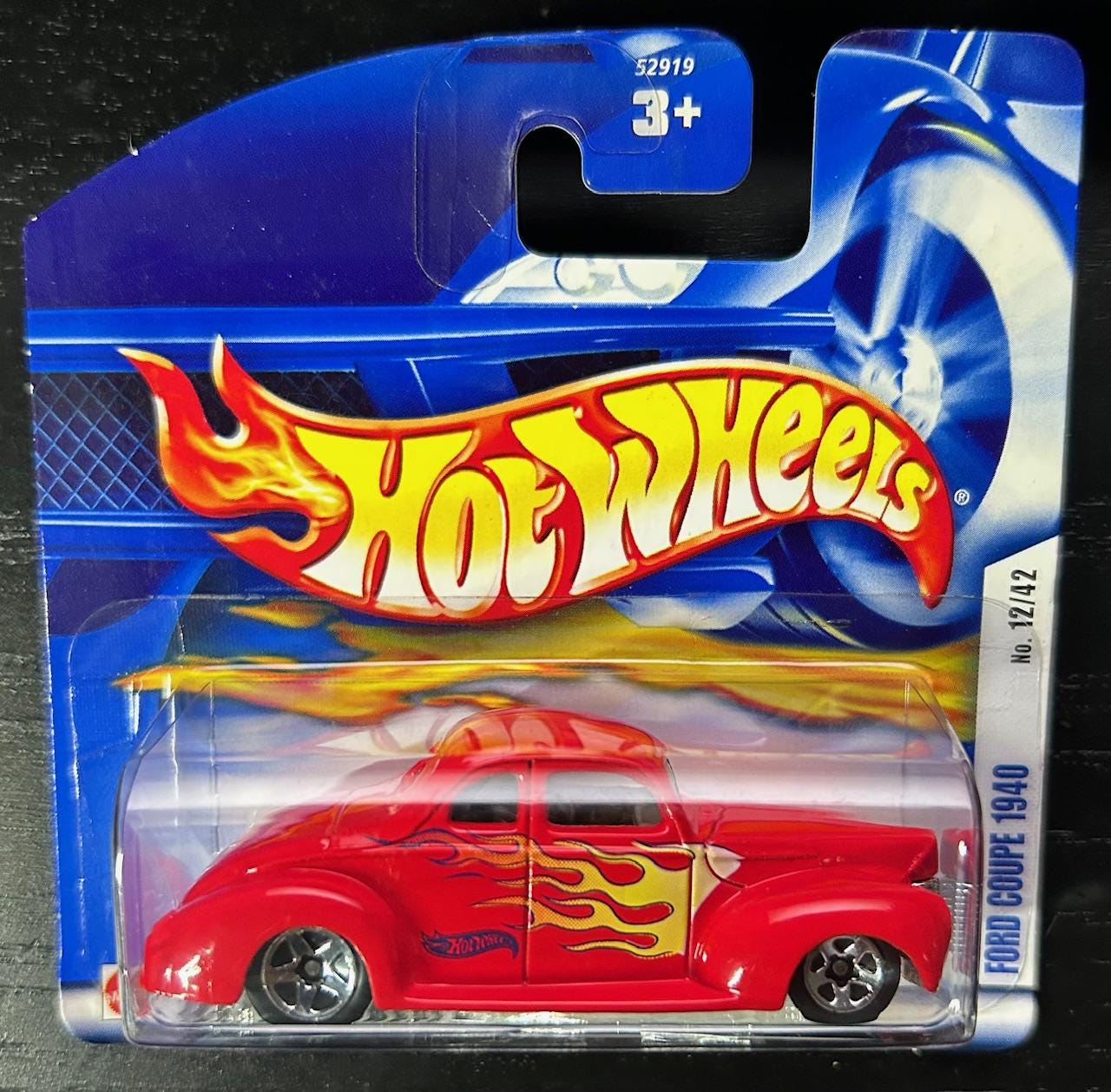 Hot Wheels 1940 Ford Coupe- Red With Flames-2002 Short Card -hard