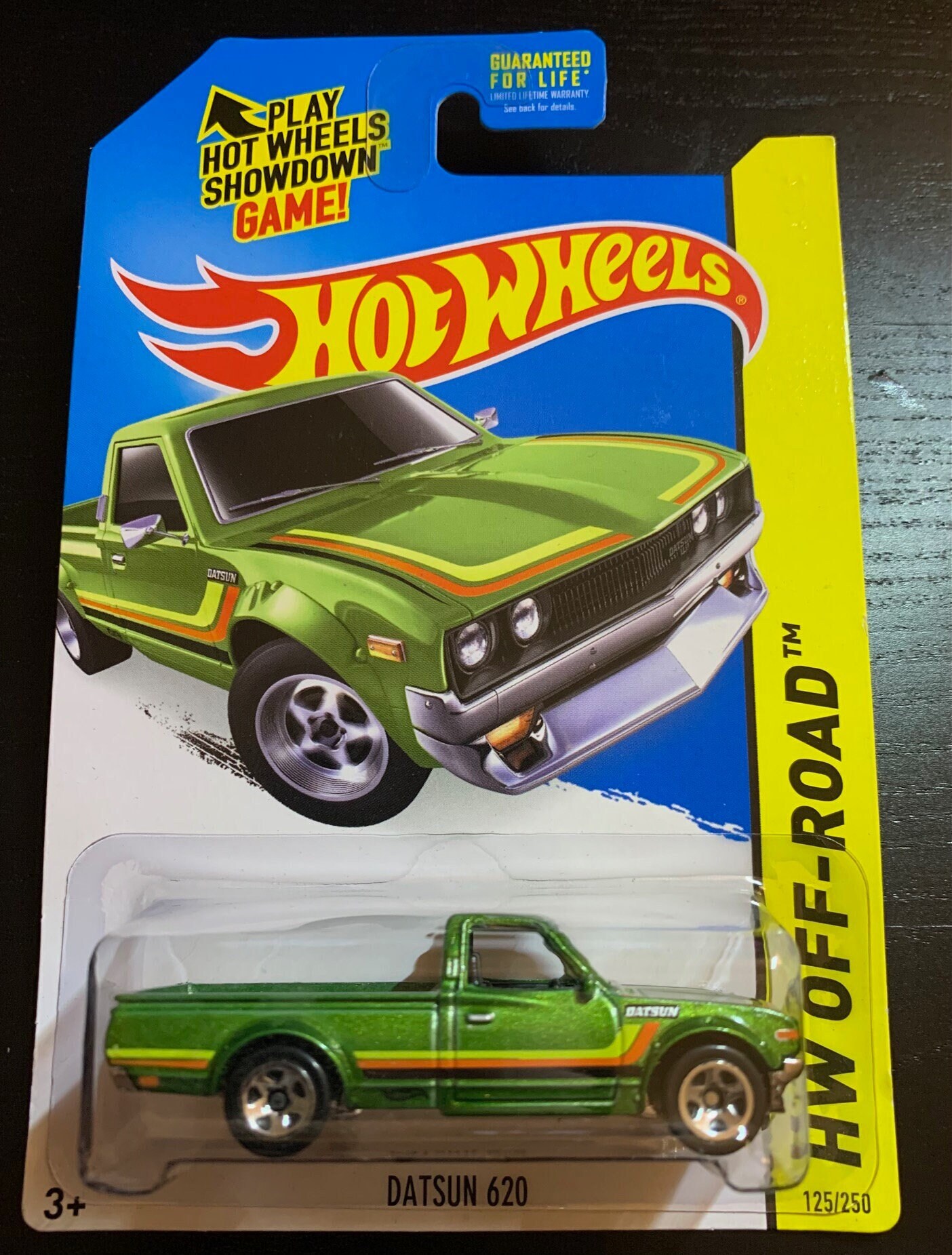 Hot Wheels Datsun 620 Nissan Pickup-green- Long Card-hw off Road