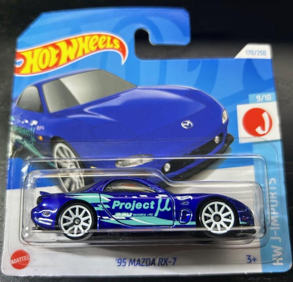 Hot Wheels 1995 Mazda Rx-7-blue With White Wheels- Short Card