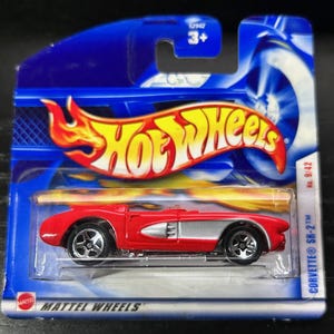 Hot Wheels 1956 Chevrove Corvette SR-2 - Rot mit weißen Streifen - 2002 Kurze Karte -Schwer, Sammler Miniatur Modell 1/64 zu finden