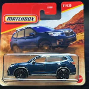 Matchbox 2019 Subaru Forester-Blau mit schwarzen Rädern-kurze Karte-schwer zu finden Sammler Miniatur Modell 1/64