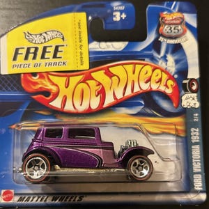 Hot Wheels 1932 Ford Victoria-Lila mit Redline Wheels-2002 Kurze Karte-Schwer zu Finden Sammler-Miniatur Modell 1/64