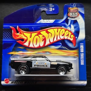 Hot Wheels Ford mustang Mach 1-schwarz mit Polizei-Abziehbilder-2003 Edition-Short Card-schwer zu finden Sammler Miniatur Modell 1/64