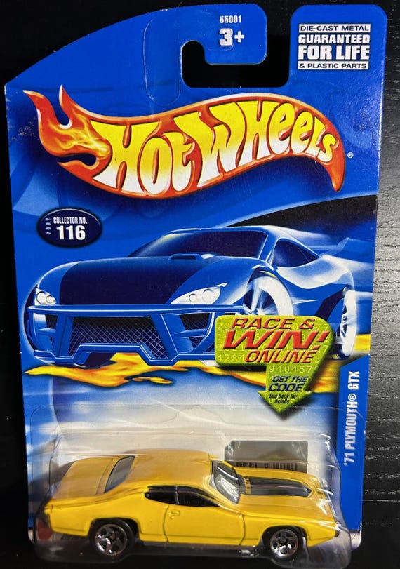 Hot Wheels 1971 Plymouth Gtx-yellow With Black Hood-2002-long Card